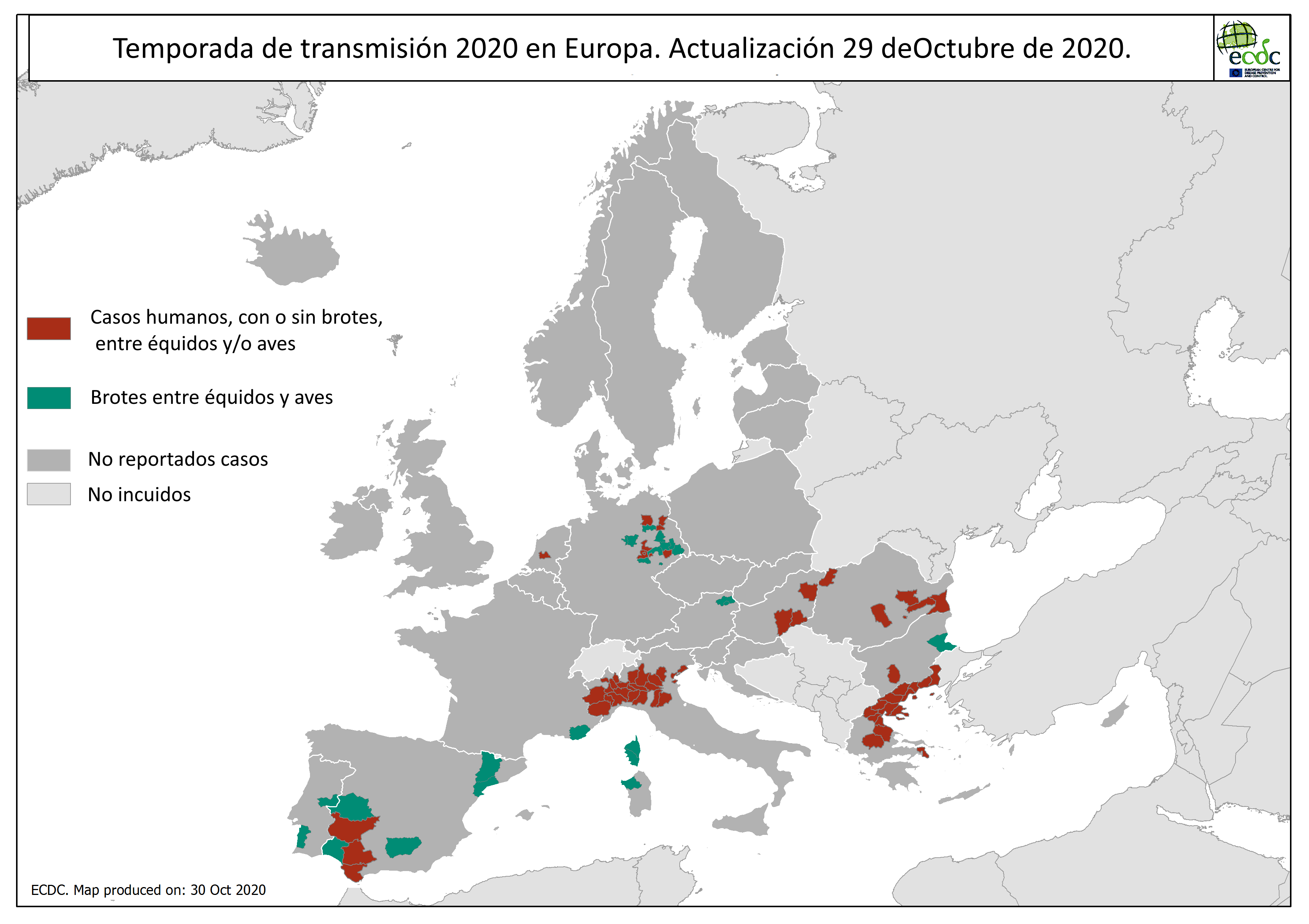 mapa europa casos actuales virus west nile 30 Oct